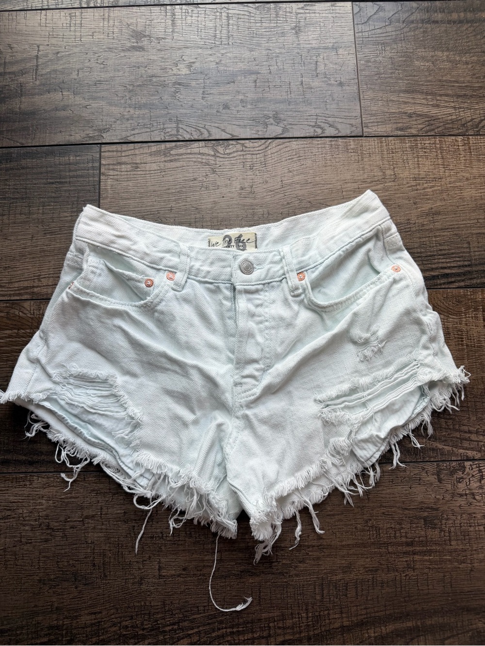 FREE PEOPLE High-Rise Distressed Denim Shorts